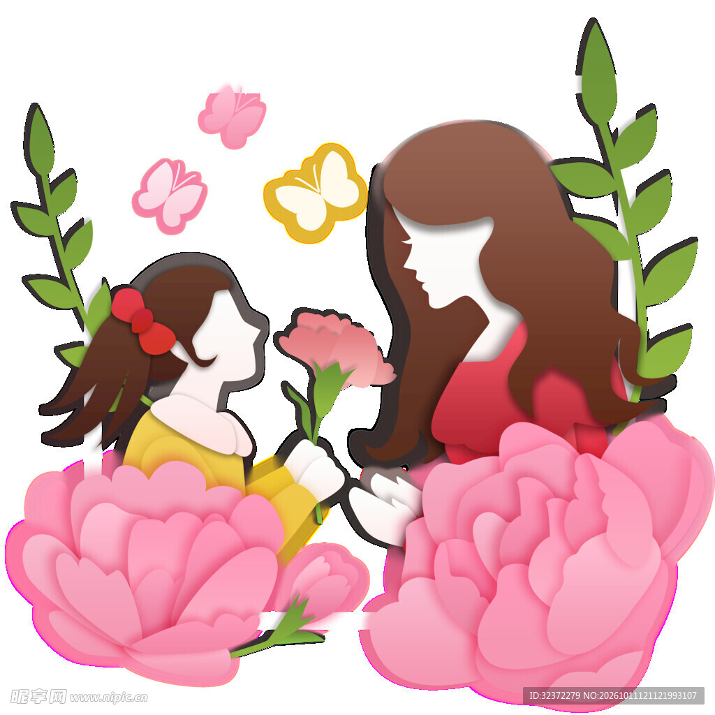 母亲节送花温馨插画