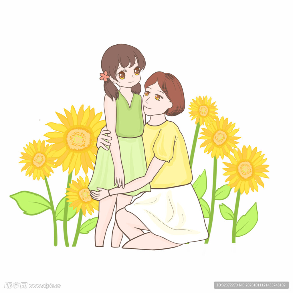 向日葵下的温馨母女