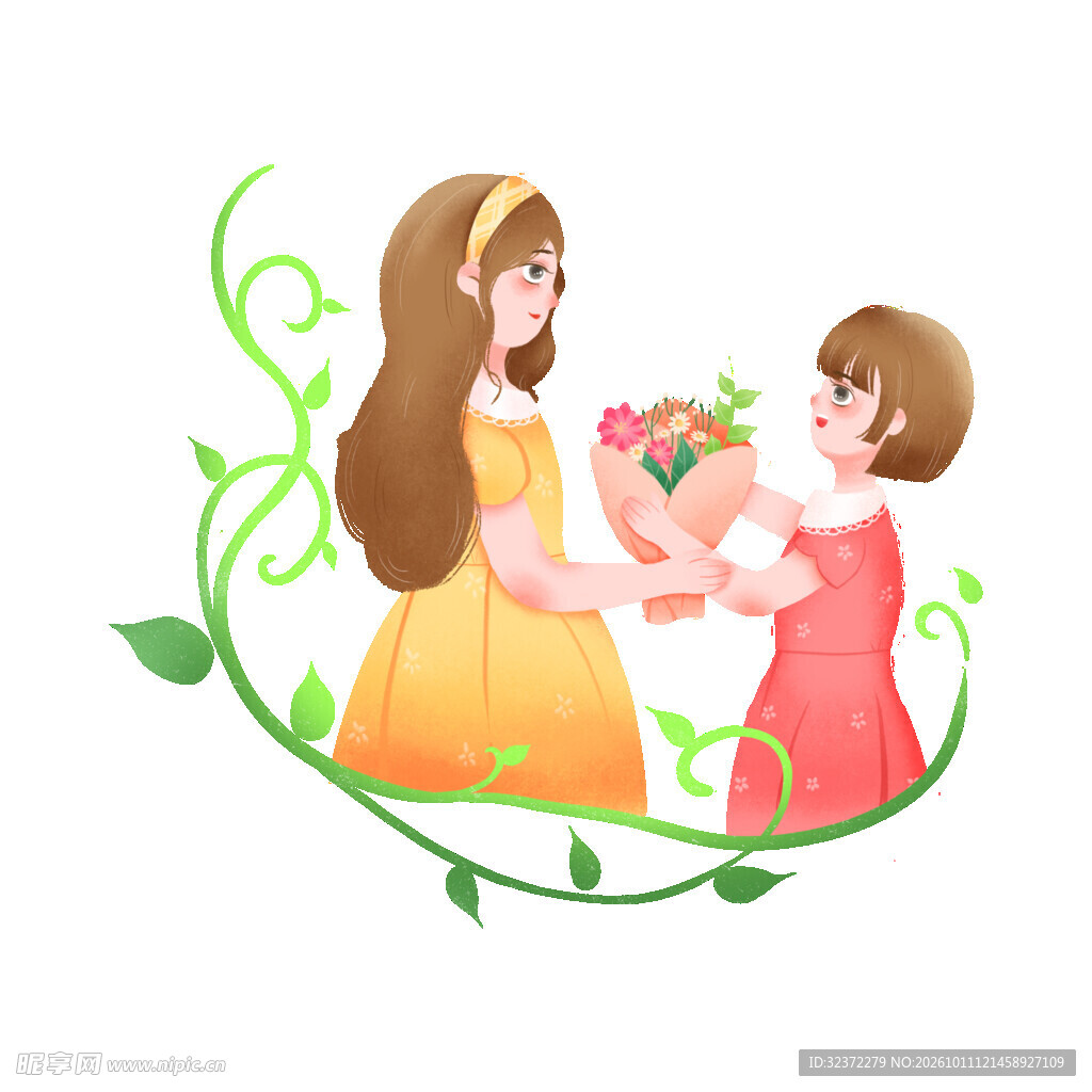 女儿向妈妈献花插画