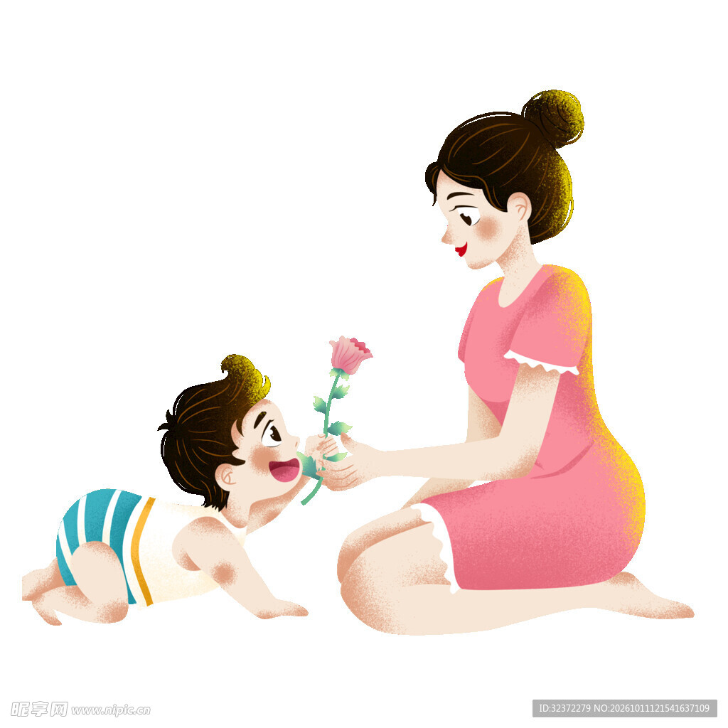 孩童给母亲送花插画
