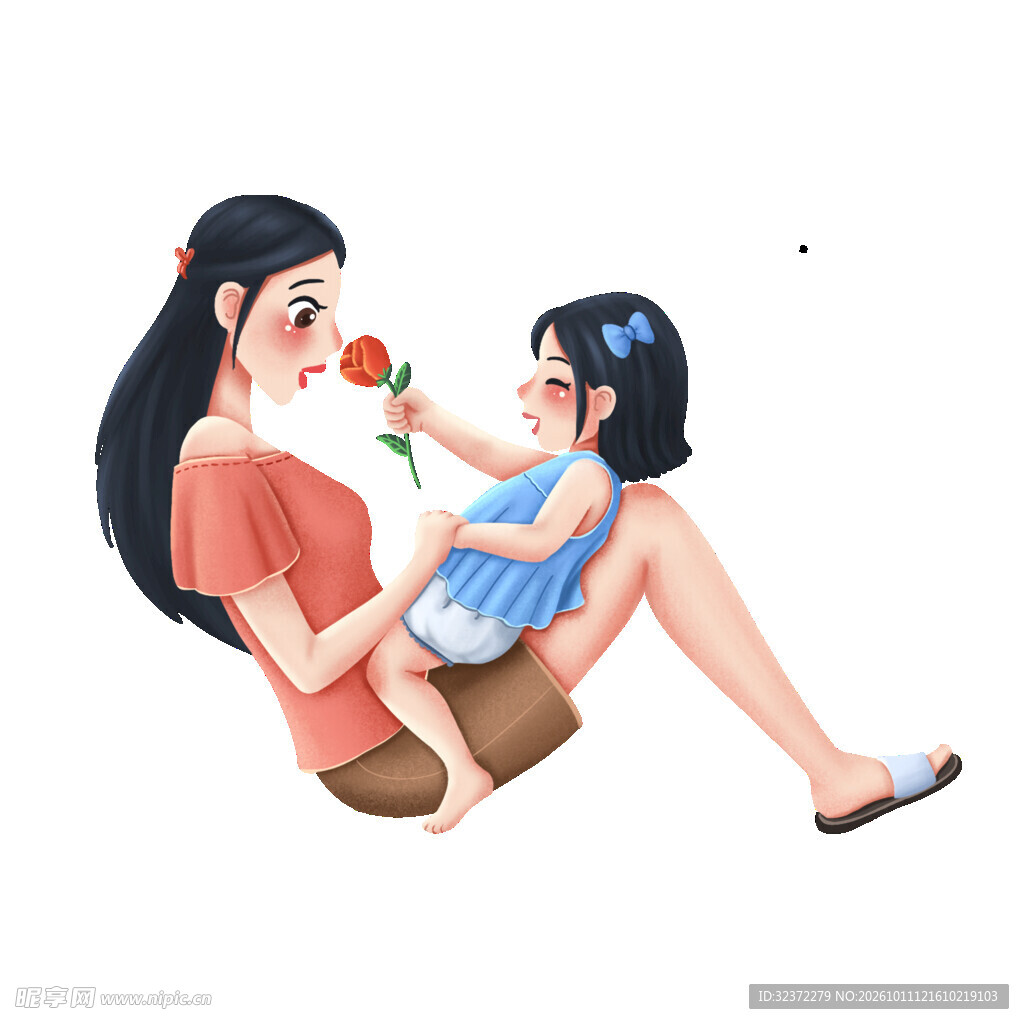 女儿给妈妈送花插画