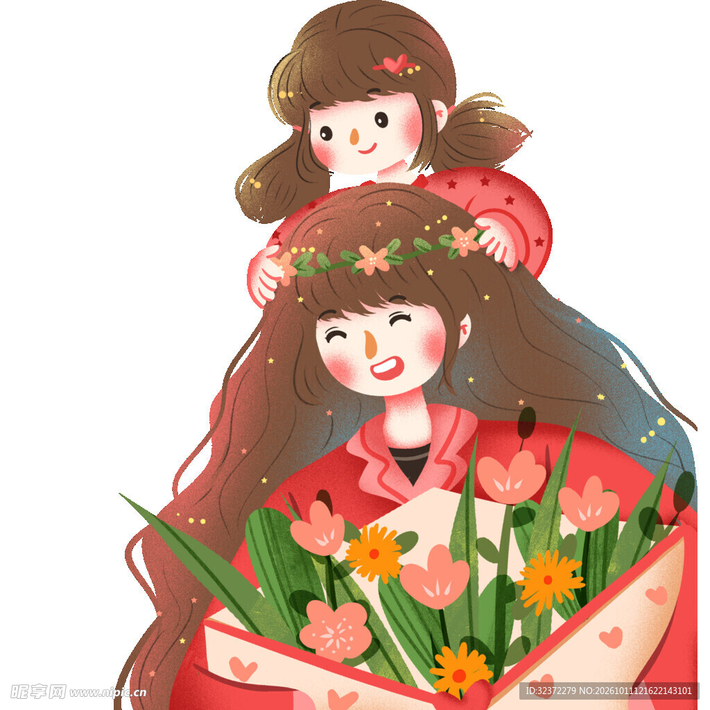 母亲节温馨母女插画