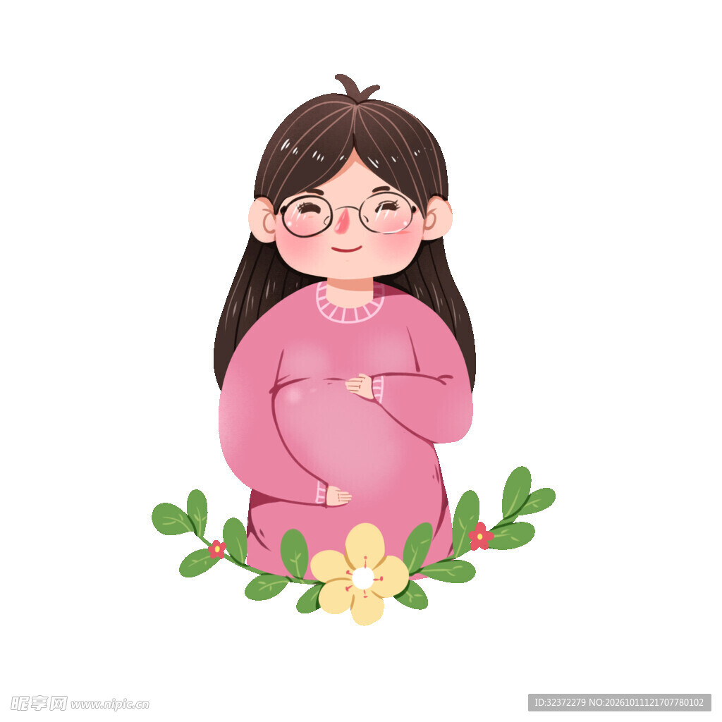 戴眼镜可爱女孩卡通插画