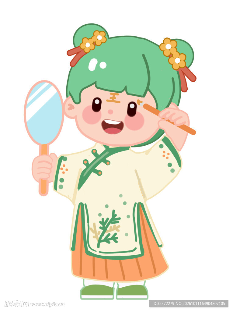 古风小女孩对镜梳妆