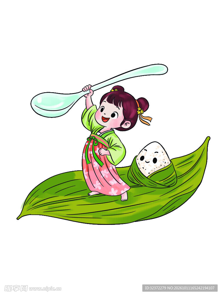 端午古风女孩划粽叶船