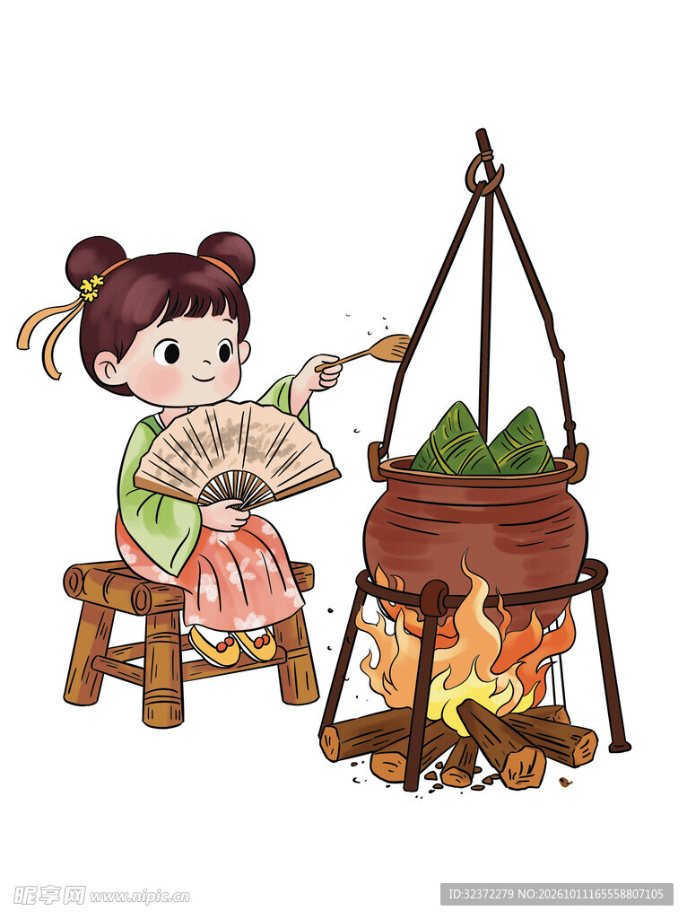 古风女孩端午煮粽子