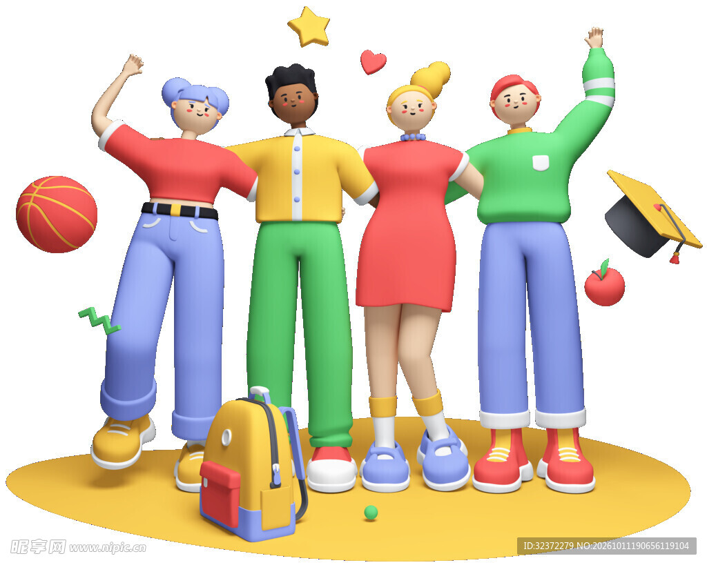 活力青年学生3D插画