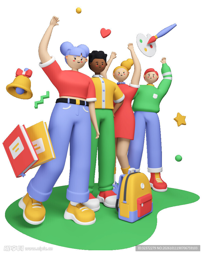 青春学生欢庆3D插画