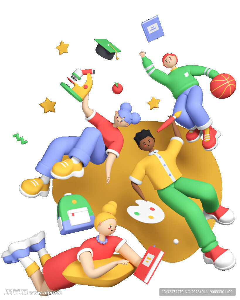 多彩学生校园生活3D插画