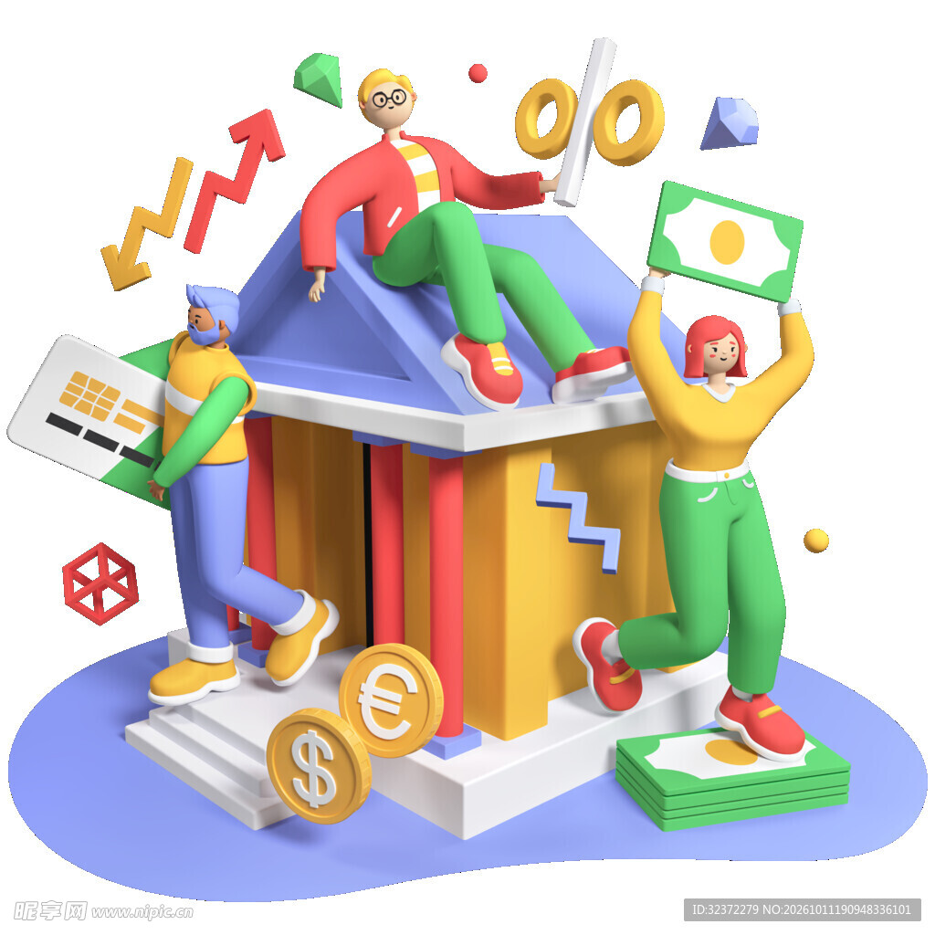 房产投资收益3D插画