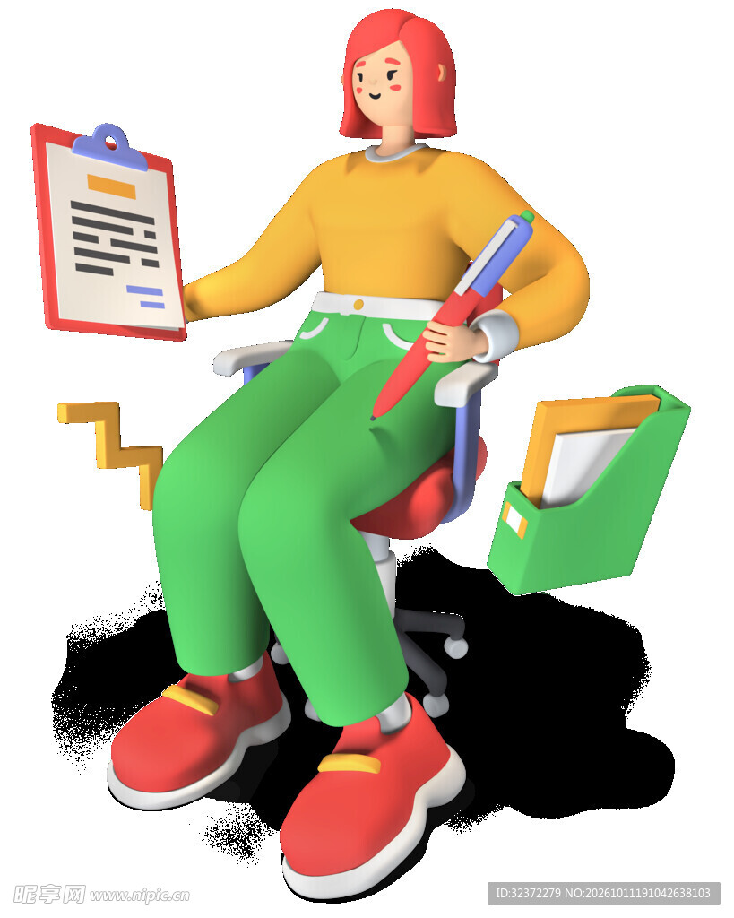 3D办公女性人物插画