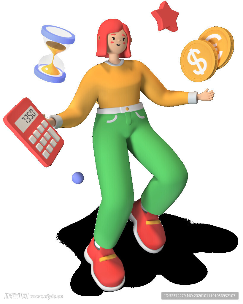 女性理财3D插画
