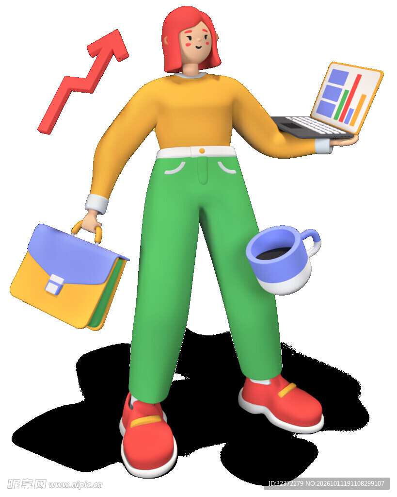 职场女性办公场景3D插画