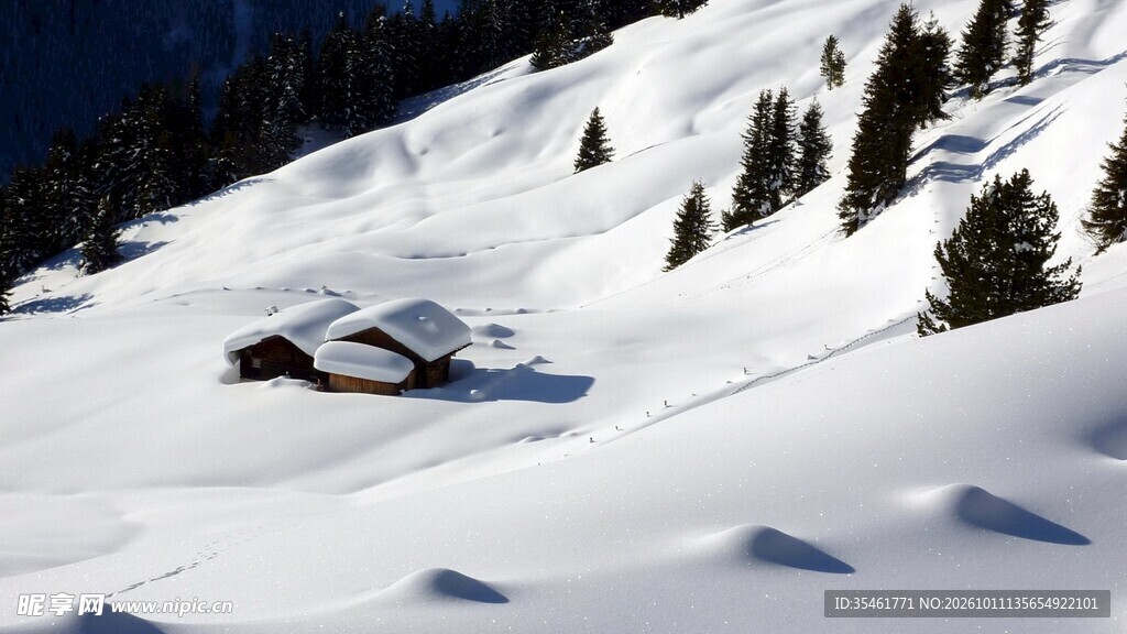 雪坡上的冬日小屋