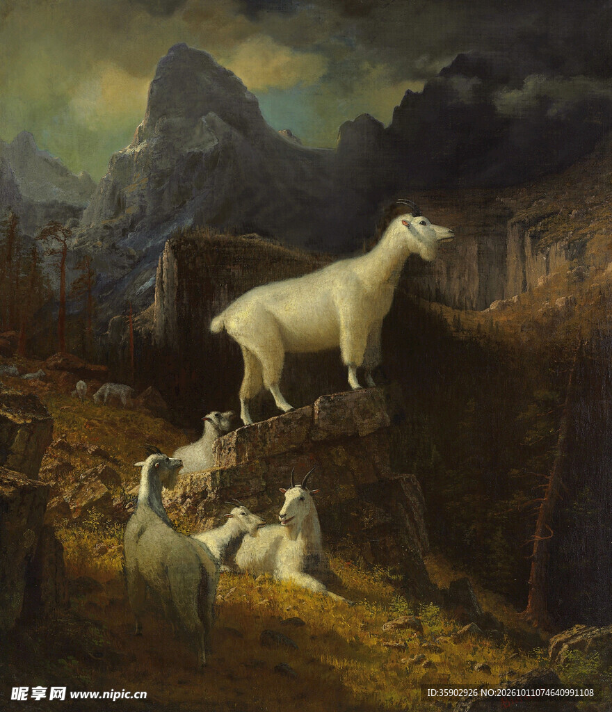 牧场山羊古典油画
