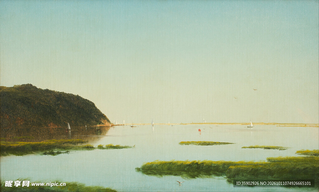 郊野水岸朦胧晨景