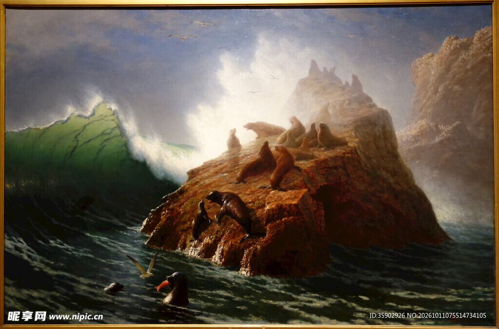 惊涛拍岸海景油画