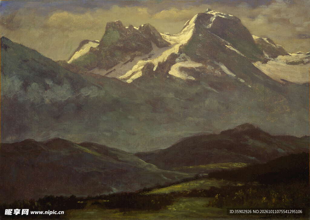 雪山远景风景油画