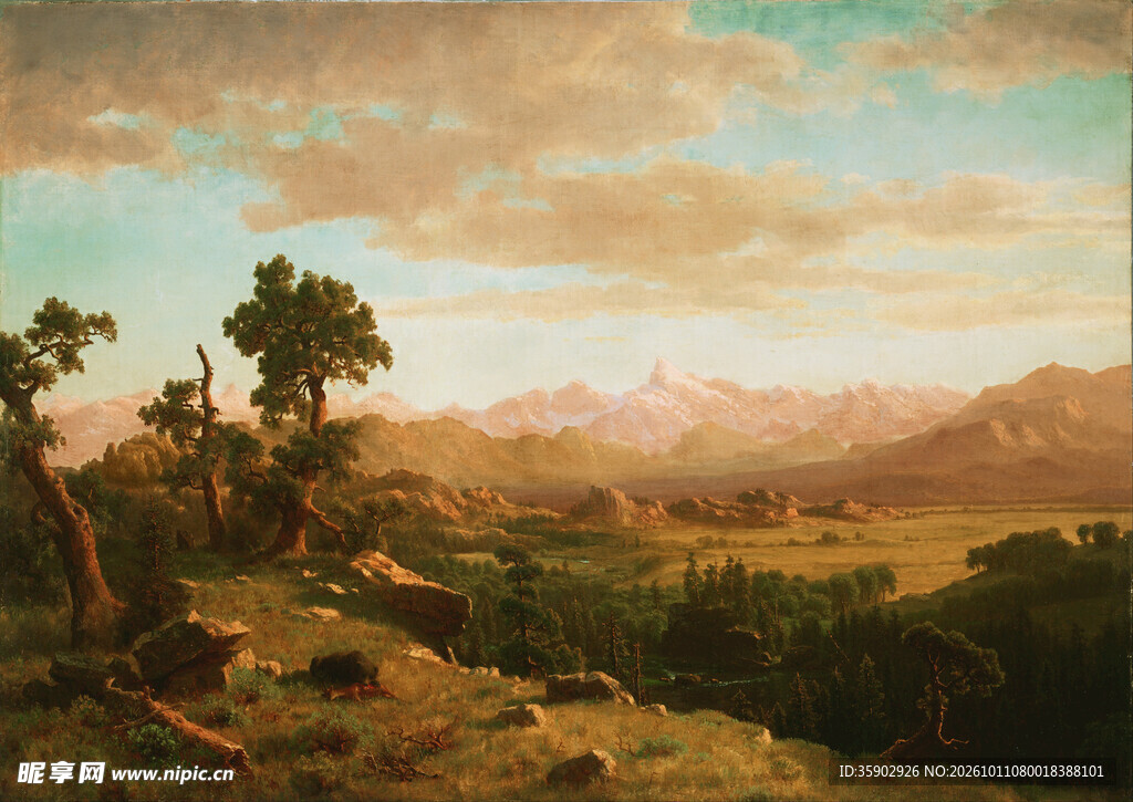 郊野远山风景油画