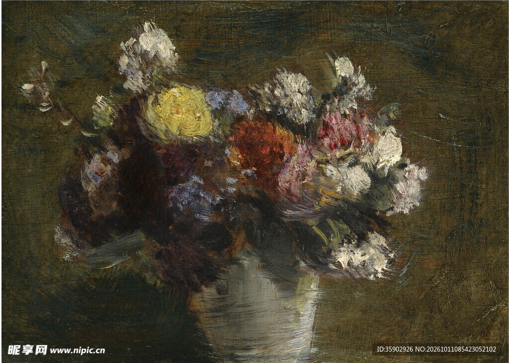 瓶中花卉静物油画