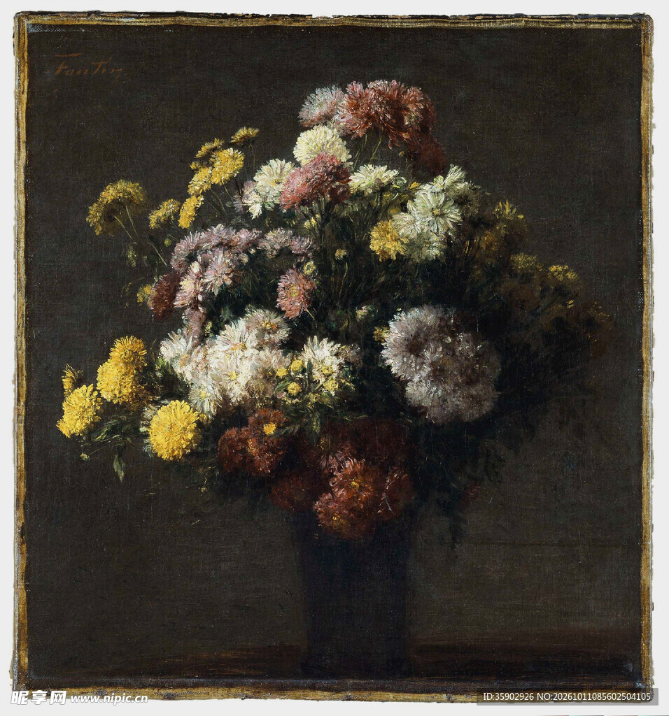 瓶中花卉静物油画