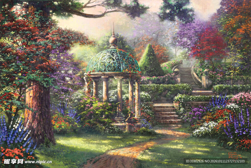 唯美花园风景油画