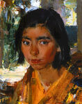 窗边少女肖像油画