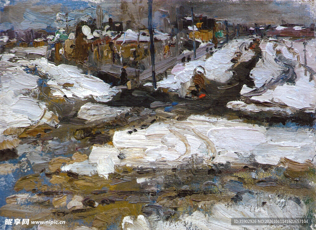 雪后乡村风景油画