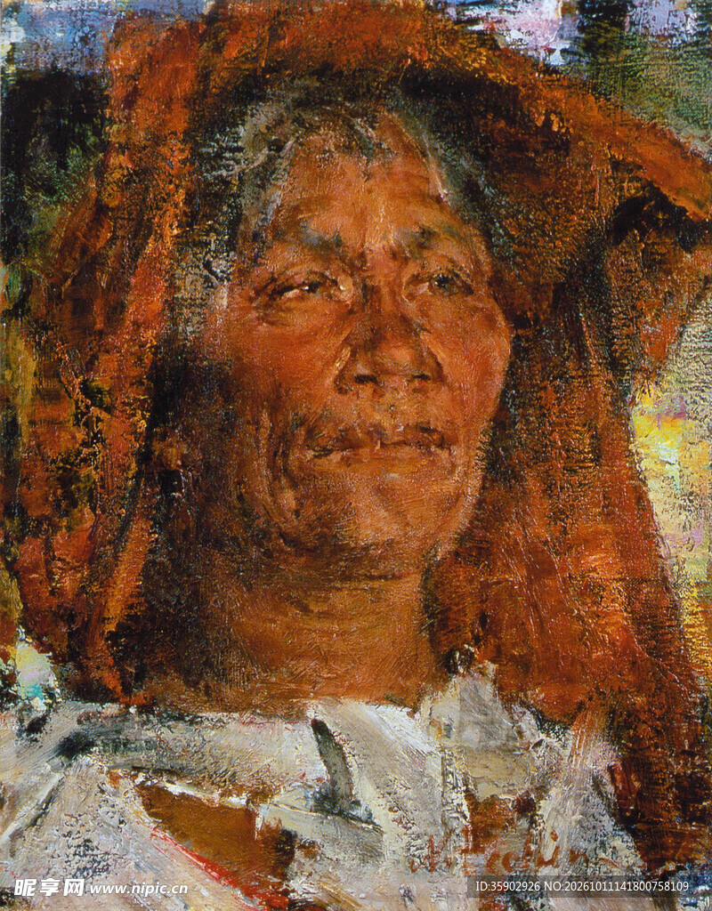 原住民老人肖像油画