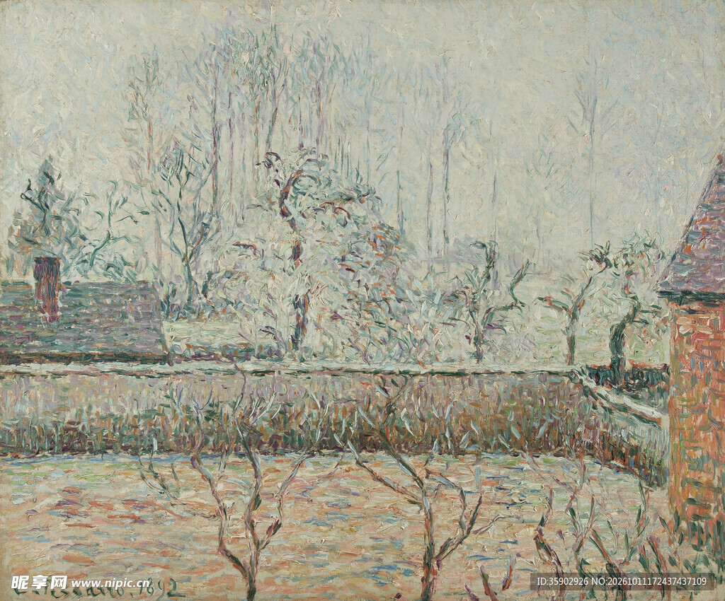 雾中乡村风景油画