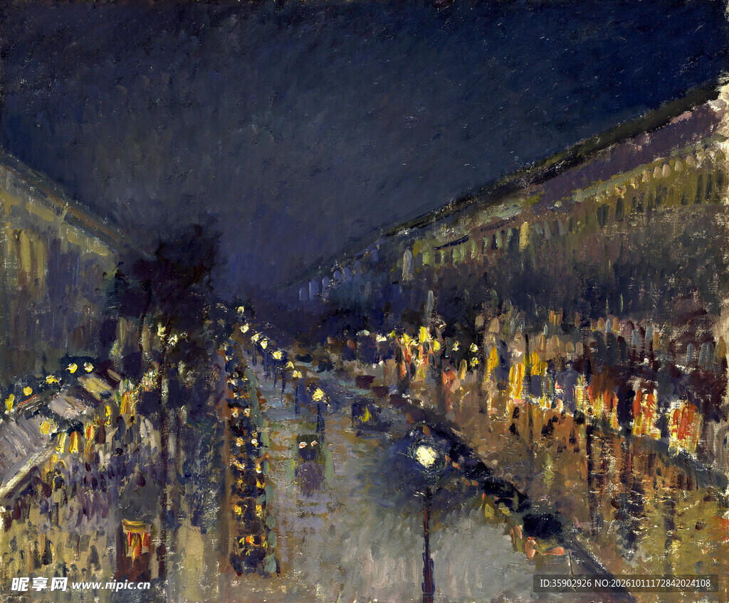雨夜欧式街景油画