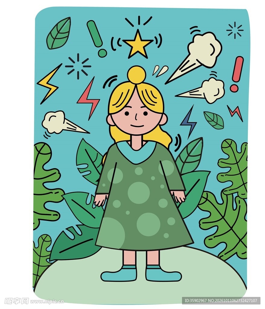森系卡通少女插画