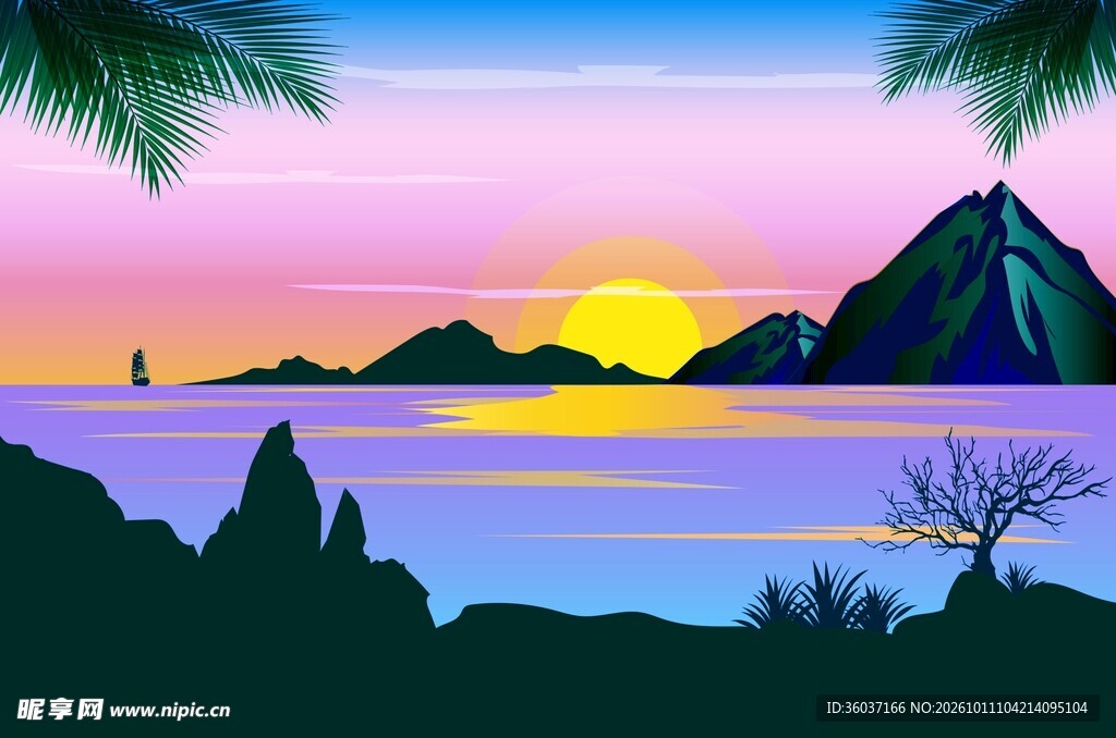 海滨日落剪影