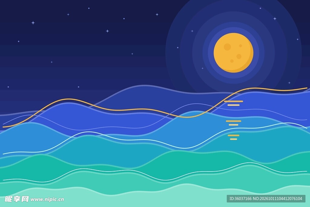 月夜海景插画