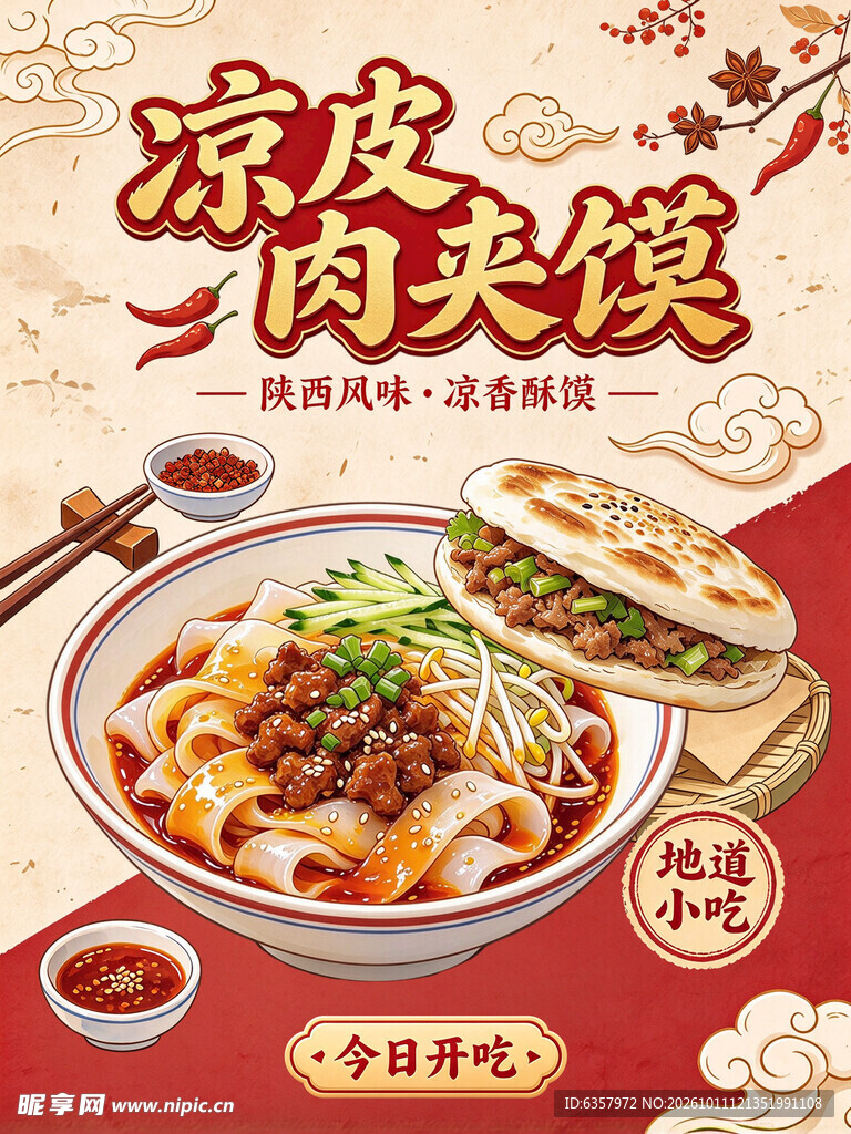 凉皮肉夹馍美食宣传海报