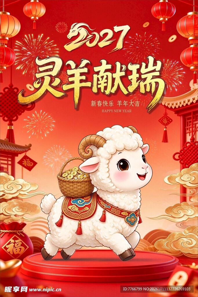 2027灵羊献瑞新春海报