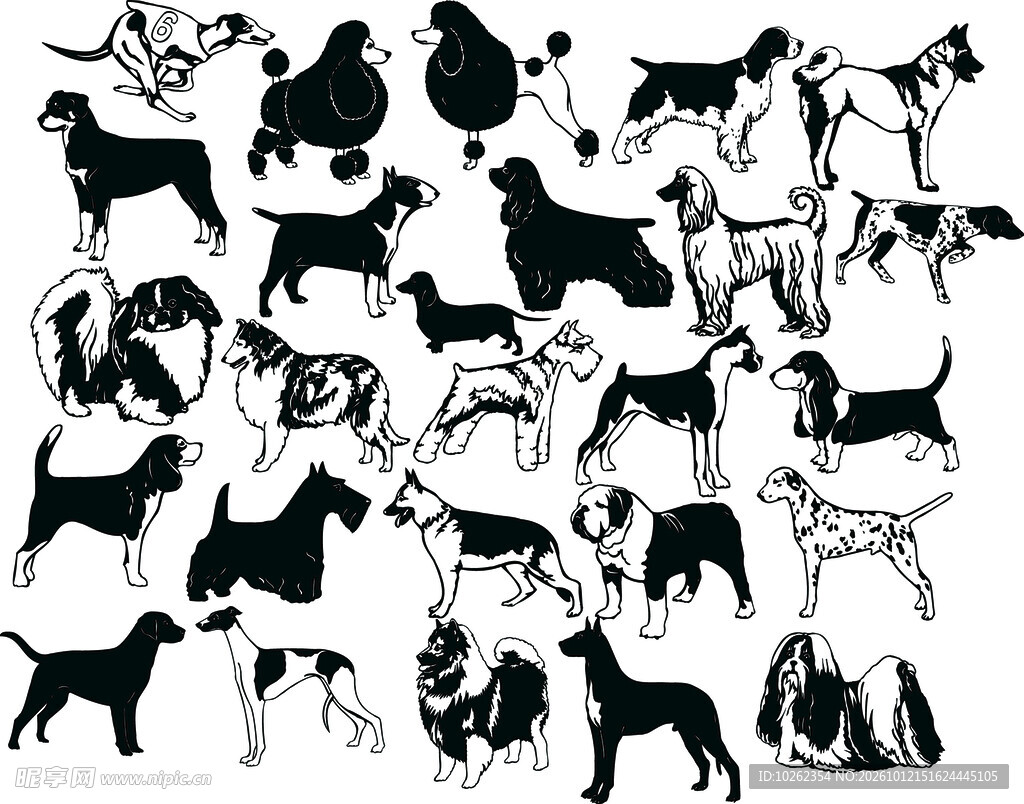 犬类剪影图案合集