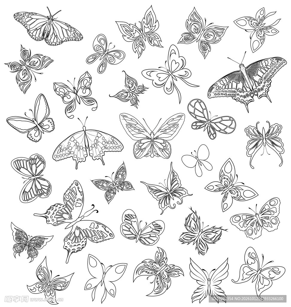 手绘线描蝴蝶合集