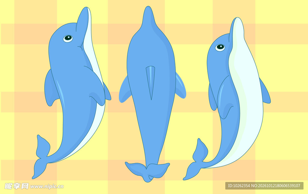 三只卡通海豚插画