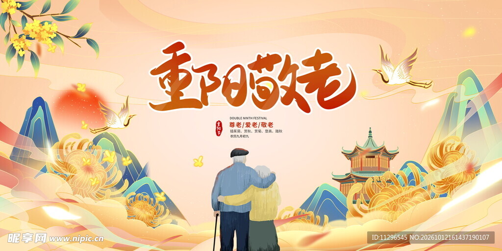 重阳敬老国潮主题海报