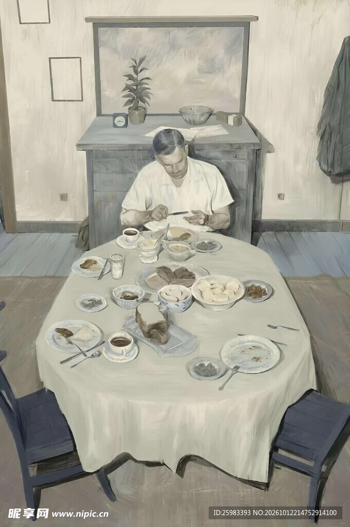 居家用餐油画