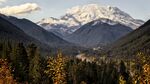 远眺雪山山林风光
