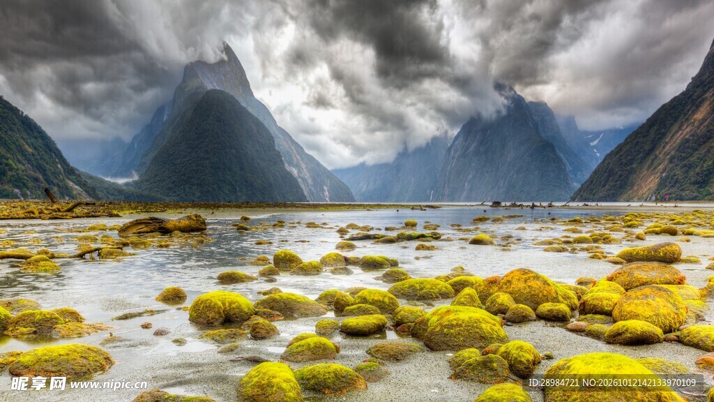 阴云下的山谷湿地景观