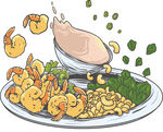 虾仁通心粉美食插画
