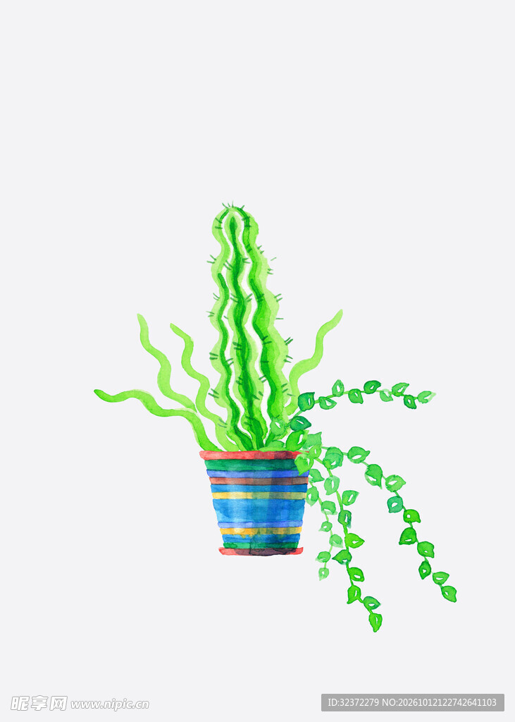 手绘仙人掌盆栽