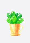 水彩手绘杯装绿植盆栽