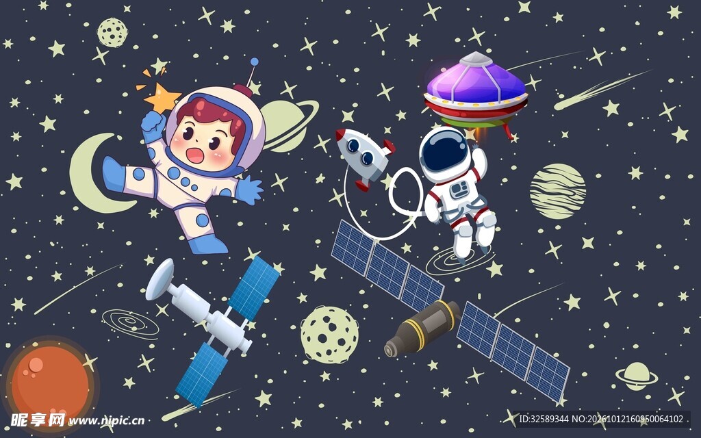 卡通宇航员太空漫游