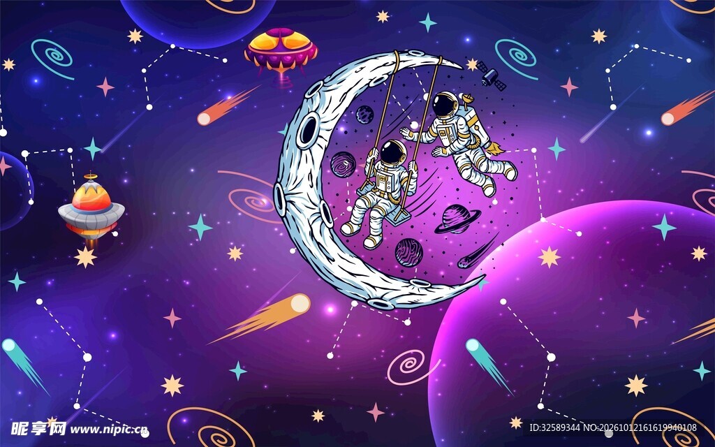 奇幻星空月牙宇航员