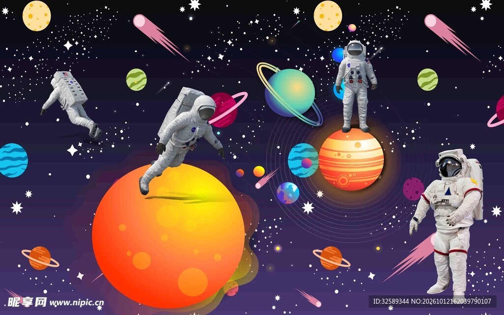 宇航员漫游奇幻太空