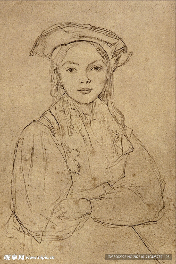 古典女性素描肖像